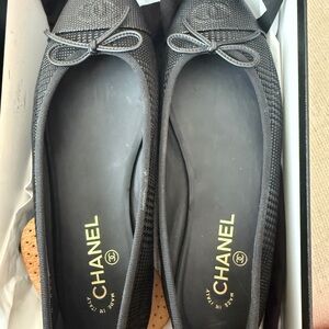 CHANEL Black Textured Ballet Flats
